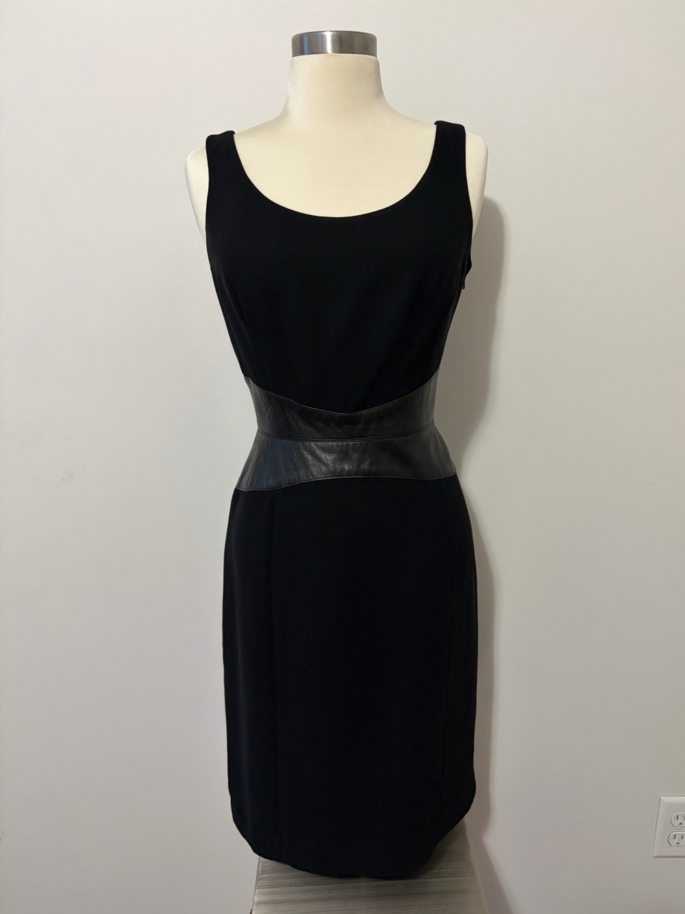 Vintage Liz Claiborne Black Sleeveless Midi Dress Leather Waist 8 Whimsigoth LBD